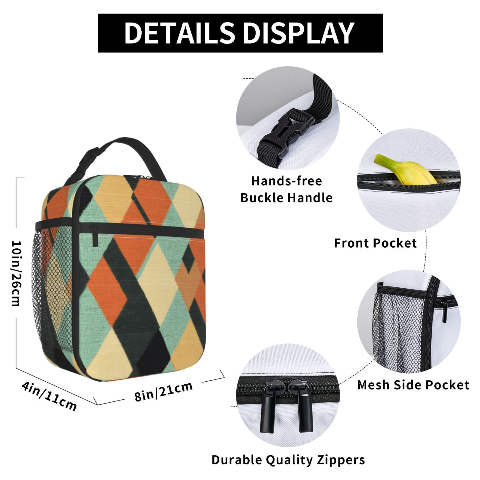 Lunch Bag For Women Men Insulated Portable Lunch Box Bento Box Office Picnic Travel Cooler Bag Argyle Plaid Lightcoral_3