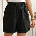 thumbnail image 2 of Diufon Cotton Linen Womens Shorts Solid Color Lounge Shorts Elastic Waist Drawstring Shorts with Pockets, 2 of 5