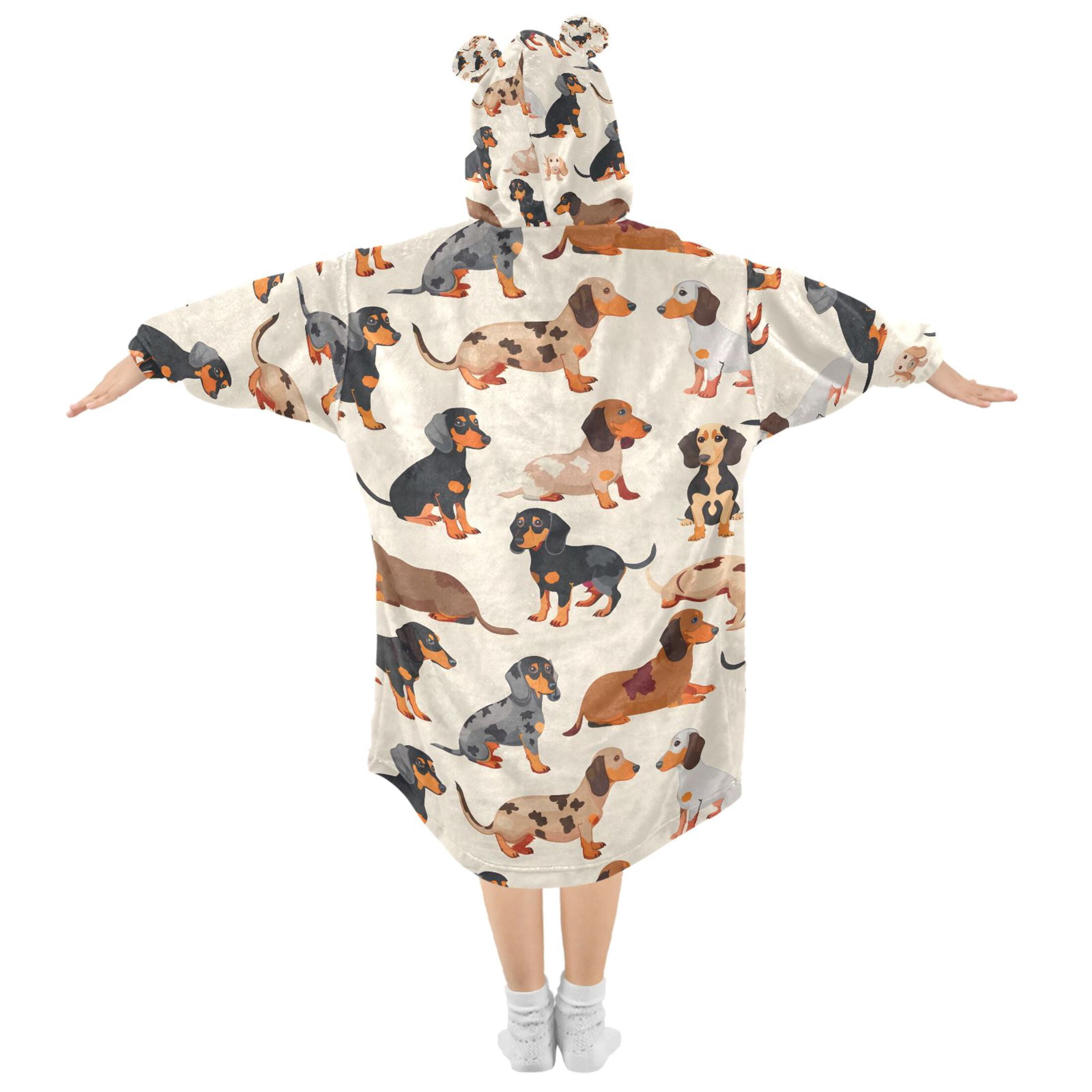 joogoo Wearable Blanket Hoodie for Cute Dachshund Dog Flannel Sherpa Pocket 3-14 YR S