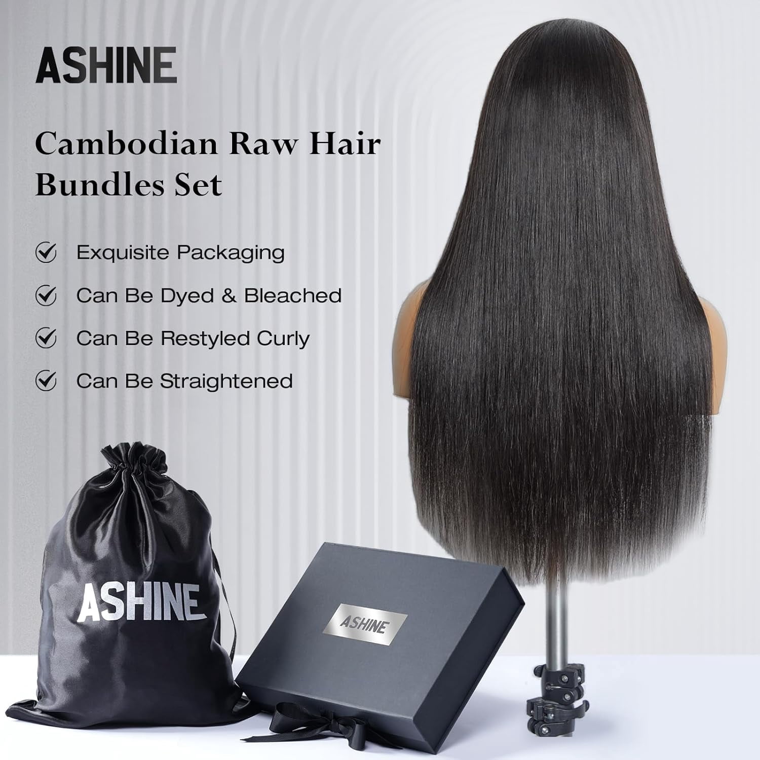 ASHINE 14 16 18 inch Raw Human Hair Bundles Straight Unprocessed for Women Natural Black 3 pcs Bundles