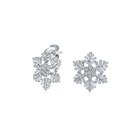 Bling Jewelry Womens Petite Holiday CZ Stud Earrings: Blue Cubic Zirconia Snowflake Sterling Silver