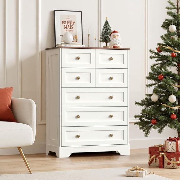 7 Drawers Tall Dressers for Bedroom, 44" Wood Chest of Drawers with Metal Handle, Farmhouse Dresser for Living Room, Hallway