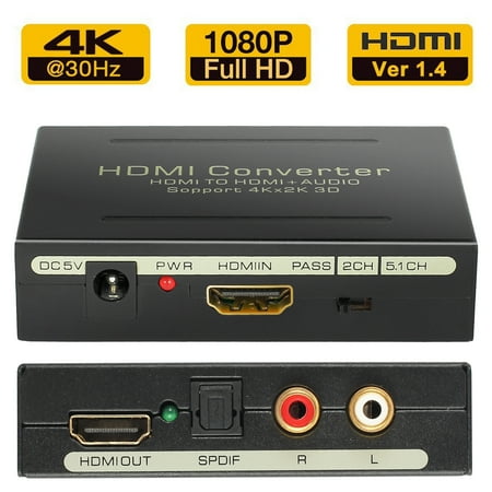 - ESYNIC HDMI Audio Extractor 4Kx2K HDMI to HDMI SPDIF RCA L/R Audio Video Converter Adapter 3D HDMI Video Audio Adapter Converter support PASS 2.0CH 5.1CH Audio Output for Xbox360 PS3 Blu-ray DVC HDTV