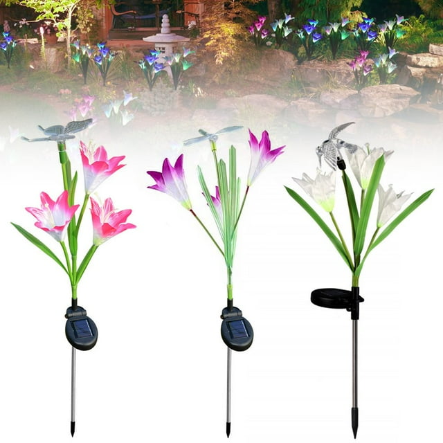 PENGXIANG 3 Pack Solar Garden Lights with 12 Lily Flowers Solar Garden Stake Flower Lights Multi Color Changing LED Solar Landscape Lights Lily Flower Lights for Patio Lawn Garden Yard De