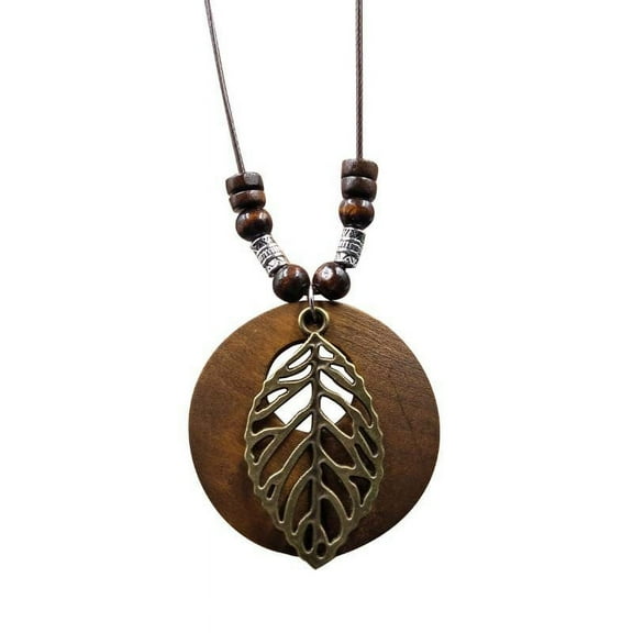 Vintage Necklace Wooden Pendant Long Necklaces for Women Boho Ethnic Style Handmade Jewelry-Wooden Pendant Necklace Leaf