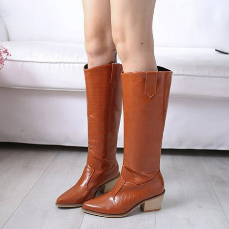 

Herrnalise Women s Shoes Pointed Toe Mid-heel High-top Knight Boots Imitation Leather Boots Savings !