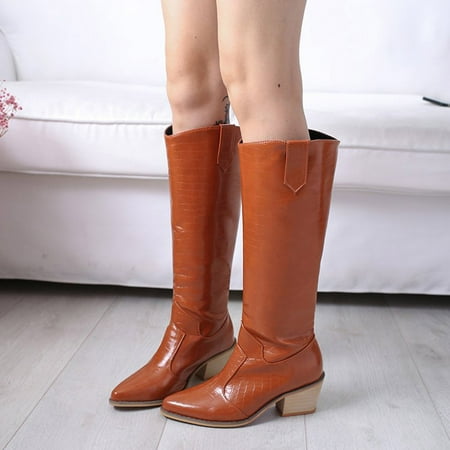 

Zunfeo Women s Mid Calf Boots- Casual Knight Boots Middle Heeled Pointy Toe Solid Comfy Boots Christmas Gifts Clearance Brown 5.5