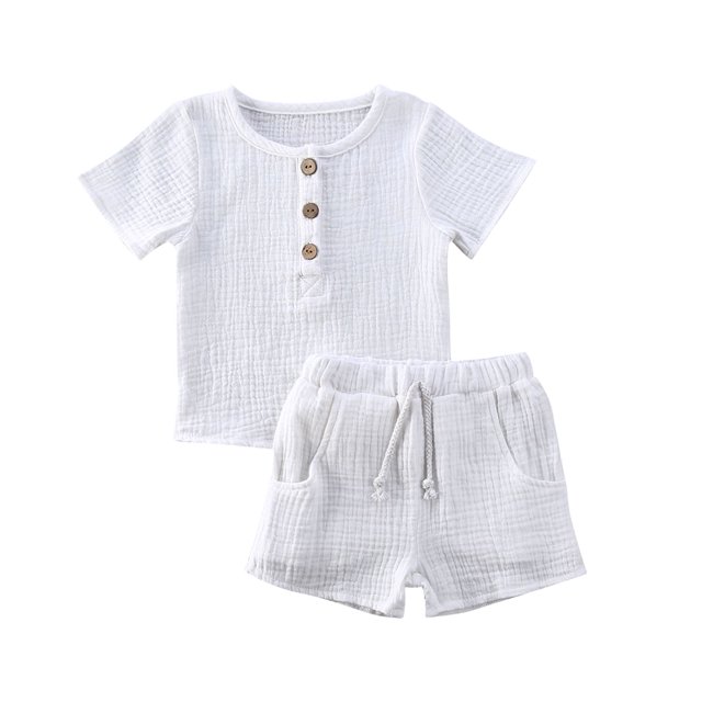 ITFABS Ensemble de Culottes en Coton pour Bébé Col Rond Manches Mi-Longues Chemise et Short Extensible