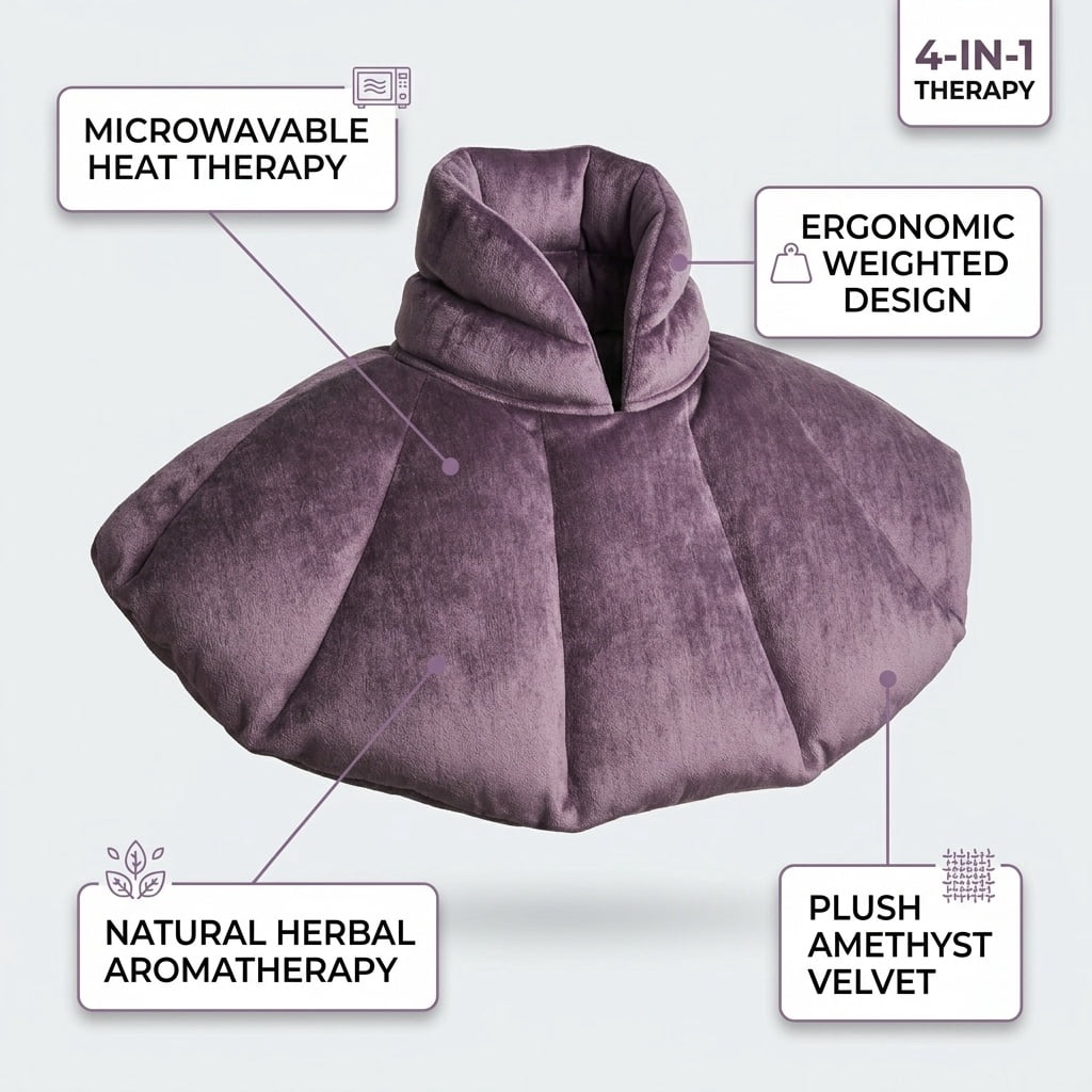 Kozi Neck Heating Pad | Microwaveable Weighted Shoulder Heating Pad | Neck and Shoulder Heating Pad with Clay Beads & Aromatherapy (Amethyst)