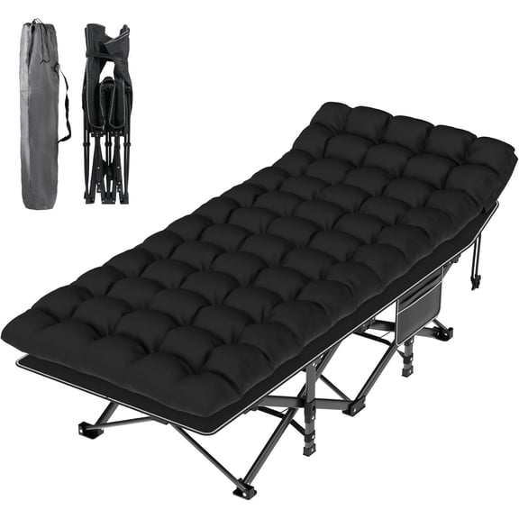 Camping Cot, Folding Camp Bed for Adults with Soft Thicker Cushion