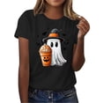 thumbnail image 6 of JOANKDMI Witch Ghost Halloween Shirts for Women Short Sleeve Pumpkin Spice Latte Graphic Tees Casual Fall Autumn Crewneck T-Shirt Novelty Holiday Party Tops, 6 of 6