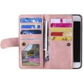 thumbnail image 2 of Wallet Case for iPhone 6 Plus iPhone 6S Plus, Retro Matte 9 Card Holder Slots Zipper Pocket Case PU Leather Magnetic Closure Kickstand with Wrist Strap Shockproof Folio Flip Case - Rose Gold, 2 of 14
