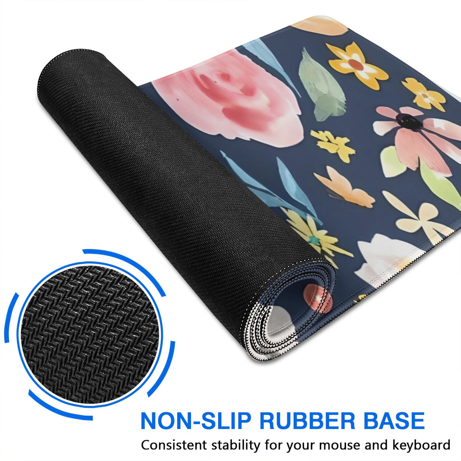Long Mouse Pads for Desk,Pioneer Flower Floral Print Pattern Desk Mats on Top Of Desks, Desk Mouse Pad Extra Large with 3mm Non-Slip Base and Stitched Edge for Gaming,Office,Work,Home 31.5"x11.8"