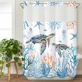thumbnail image 3 of Coastal Turtle No Hook Shower Curtain Waterproof, Bathroom Curtains with Snap in Liners and See Through Top Window, Blue Ocean Coral Starfish Seagrass Hotel Style Bathtub Curtains Shower 72"Wx84"L, 3 of 8