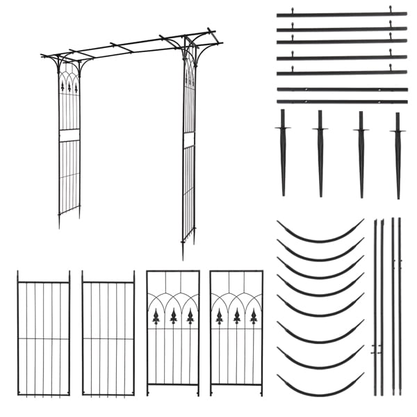 Alvantor Black Metal Garden Arbor, 85 in H Flat Top Wrought Iron