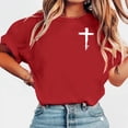 thumbnail image 2 of Sexlip Womens Short Sleeve T Shirt Cross Print Crew Neck Design Soft Fabric Relaxed Silhouette for Outdoor Relaxation Red XXL, 2 of 5
