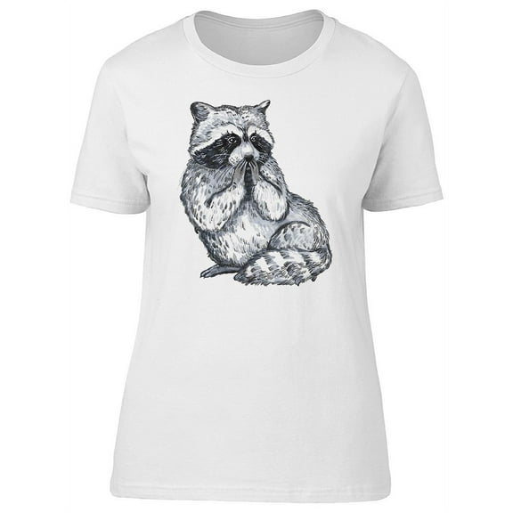 Cute Lovely Raccoon Sketch T-Shirt Women -Image by Shutterstock, Female XX-Large
