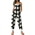 thumbnail image 5 of WTOBBY Women's Halloween Printed Jumpsuit, Retro Casual Loose Fit with Suspenders in Cotton Linen Blend, Great for Everyday Comfort and Fashion,BlackL, 5 of 6