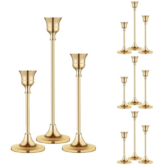 12 Pcs Gold Candlestick Holders, Vintage Metal Taper Candle Stands for Fireplace, Wedding Table Decor & Housewarming Gift