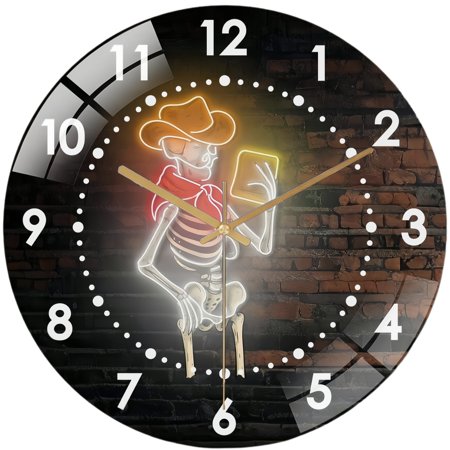 Decorative Clocks: Skeleton Cowboy Glass Wall Clock,Rustic Or Ranch Room Decor Wall Clock for Home Decor Hallo-ween Gho St Boo Haunted House Party Wall Art.homes, Bars, Offices, Caves, Garages,