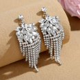 thumbnail image 3 of LAICAIW Silver Rhinestone Crystal Bridal Chandelier Long Tassels Dangle Earrings for Wedding, 3 of 5
