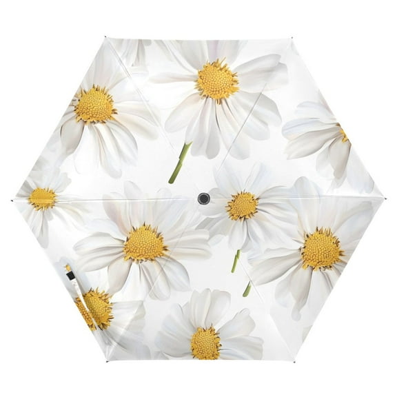 ALAZA Daisy Flower UPF 50  Compact Folding Umbrella for Rain Travel Umbrella Packable