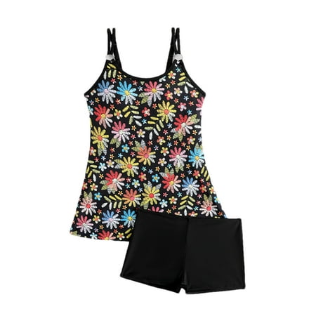 Arnsht Women s Printed Tummy Control Tankini Sets for Two Piece Bikini Swimsuits Blouson Tank Top with Boyshorts Bathing Suits Yellow L