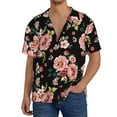 thumbnail image 3 of Vsdgher Rose Flowers Print Men's Wrinkle Free Untucked Cuban Shirt Business Casual Button Down Shirts Short Sleeve Shirt, 3 of 7