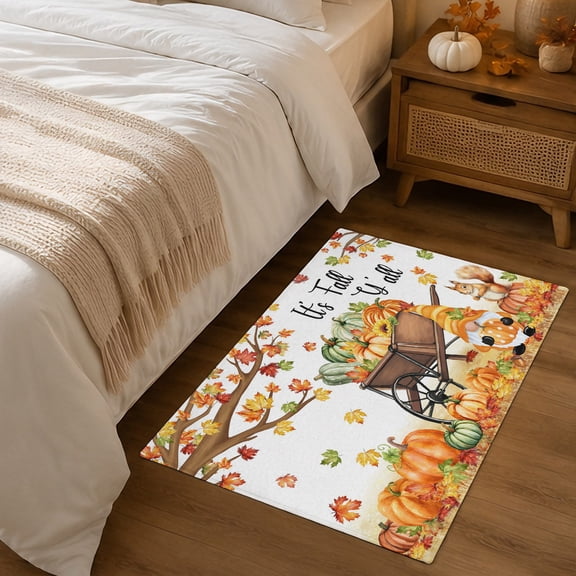 2x3ft Rectangle Rug,Thanksgiving Leaf Pumpkin Gnome Washable Area Rugs Non-Slip Accent Rug Rustic Pastoral Fall Theme Soft Circle Carpet for Living Room Bedroom Home Office Decor