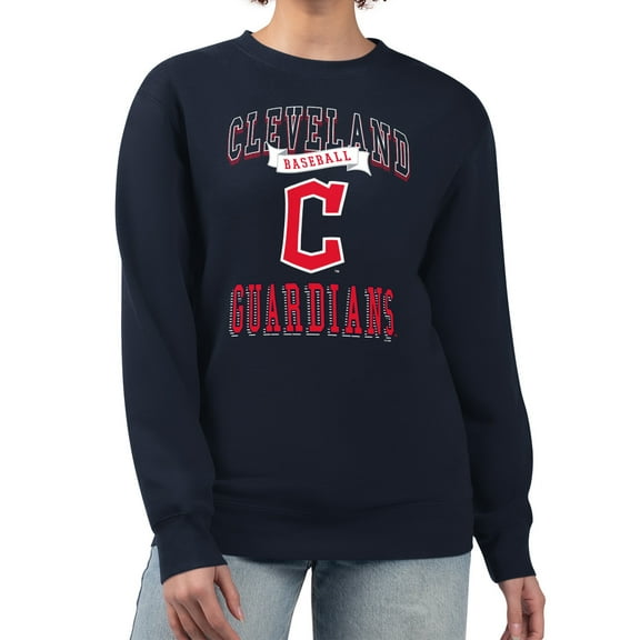 Women's G-III 4Her by Carl Banks Navy Cleveland Guardians Team Logo Graphic Tri-Blend Fleece Pullover Sweatshirt