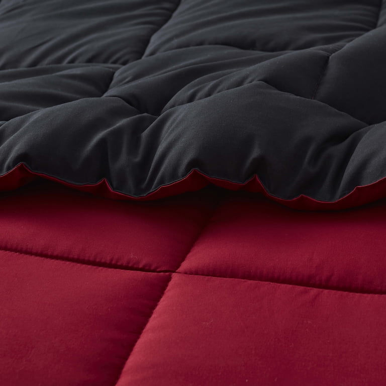 LAMMALOE Twin Quilted Down-Alternative Comforter Burgundy/Black photo 3