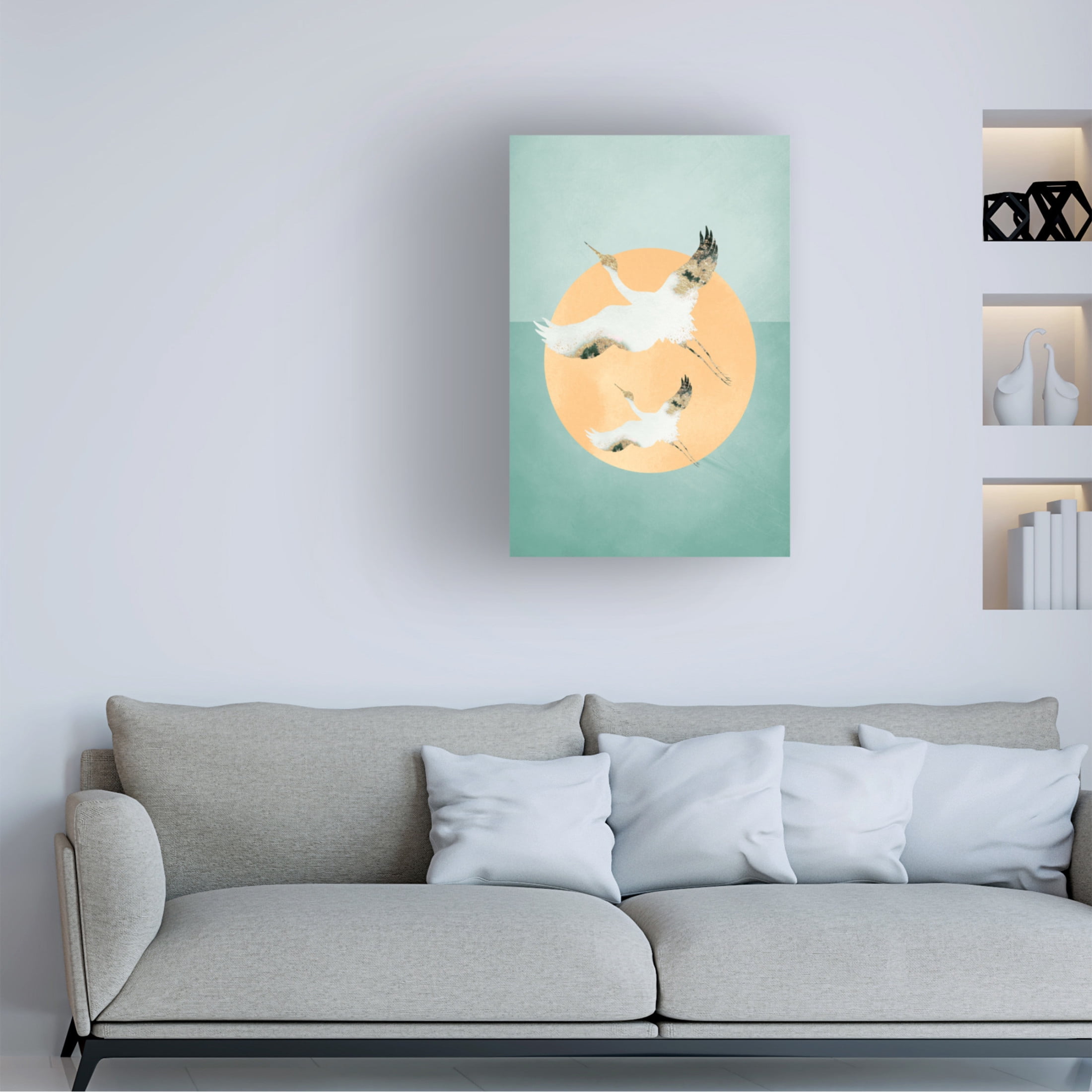 Trademark Fine Art Aureous Mint Green Sun a Cranes Canvas Wall Art
