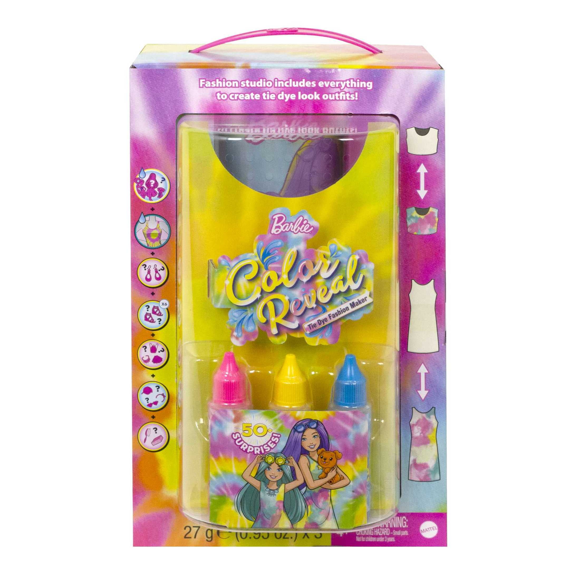 Barbie Doll Color Reveal Gift Set, Tie-Dye Fashion Maker with 2 Barbie Dolls, Pet, Tie-Dye Tools