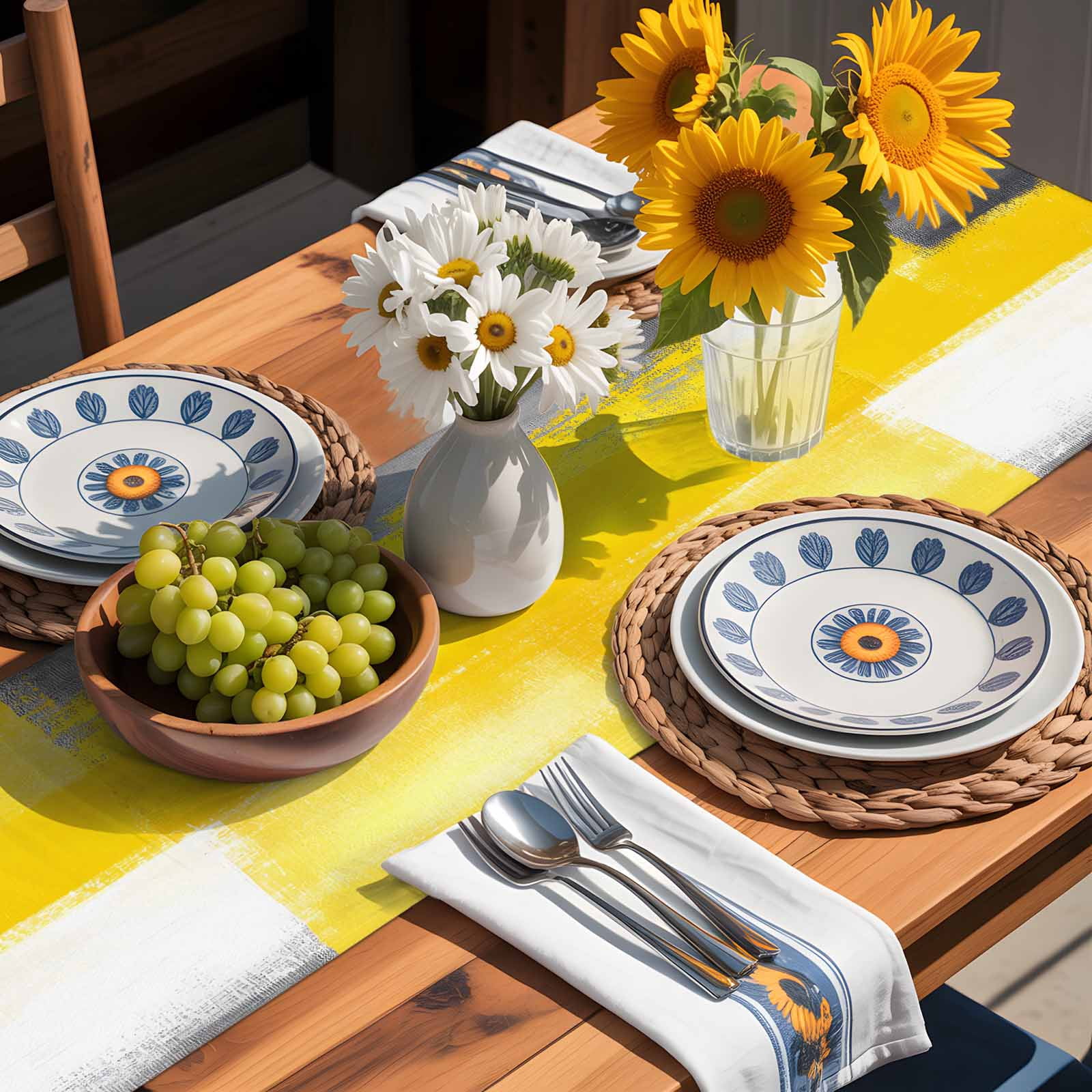 Kitchen Table Runner 90 Inches Long, Vintage Yellow Black White Grey Cotton Linen Table Runners for Dining Tables Home Holiday Party Wedding, Abstract Texture Tabletop Scarf