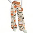 thumbnail image 4 of Hearthz Womens Flannel Pajama Pants Boo Ghost Pumpkin Graphic Womens Fluffy Pajama Pants Drawstring Elastic Waist Wide Leg Pajamas Pants for Women, 4 of 5