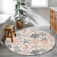 Coral Pink Grey Coastal Round Area Rug 4 FT,Non Slip Indoor Outdoor Rug ...