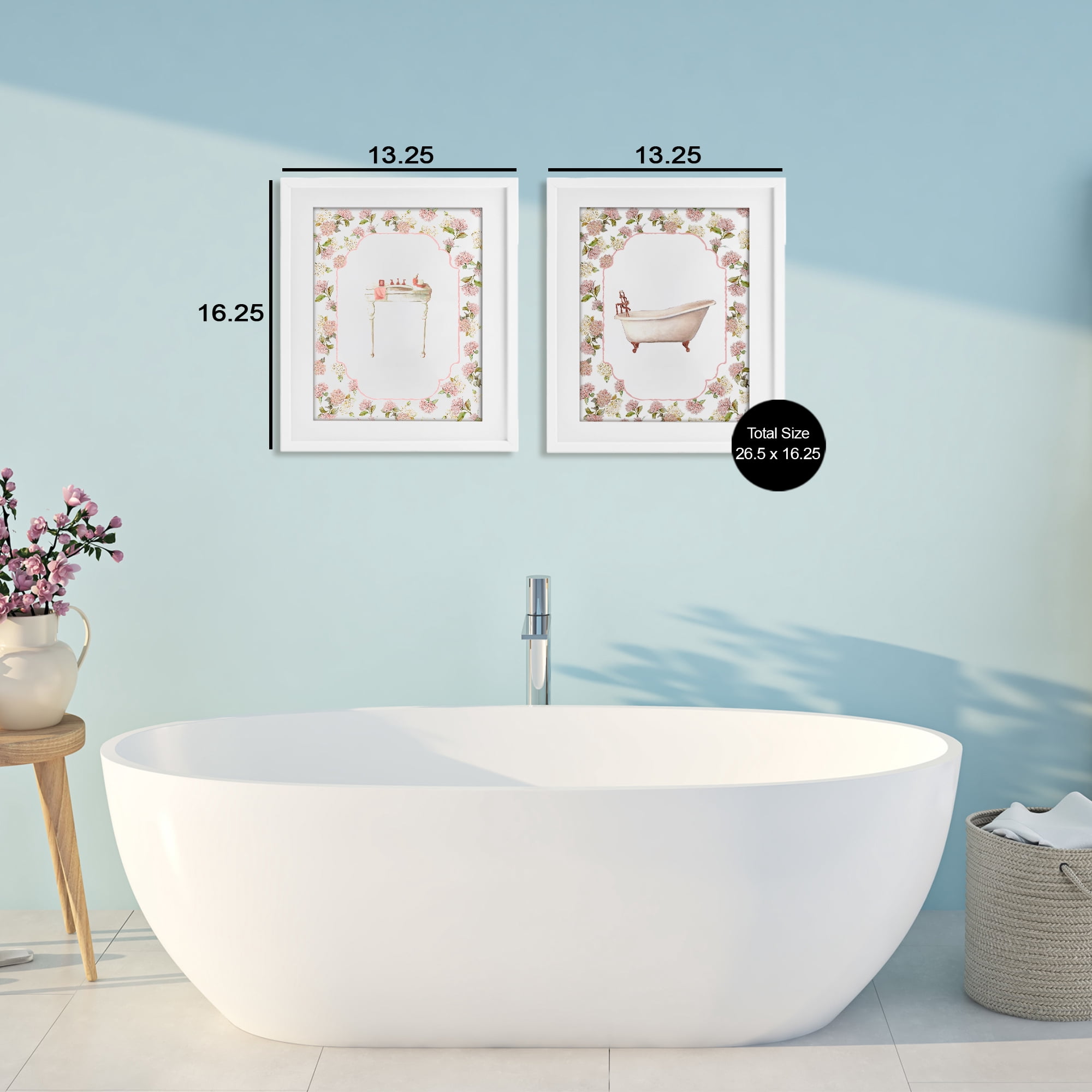 Stupell Industries Elegant Hydrangeas Bathroom 2 Piece White Framed Print Under Glass Set, design by Carol Robinson