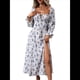 thumbnail image 2 of Vestido Midi Bohemio Floral de Larga con Cuello Cuadrado para Mujer, Informal, Estampado con Abertura Lateral S, 2 of 8