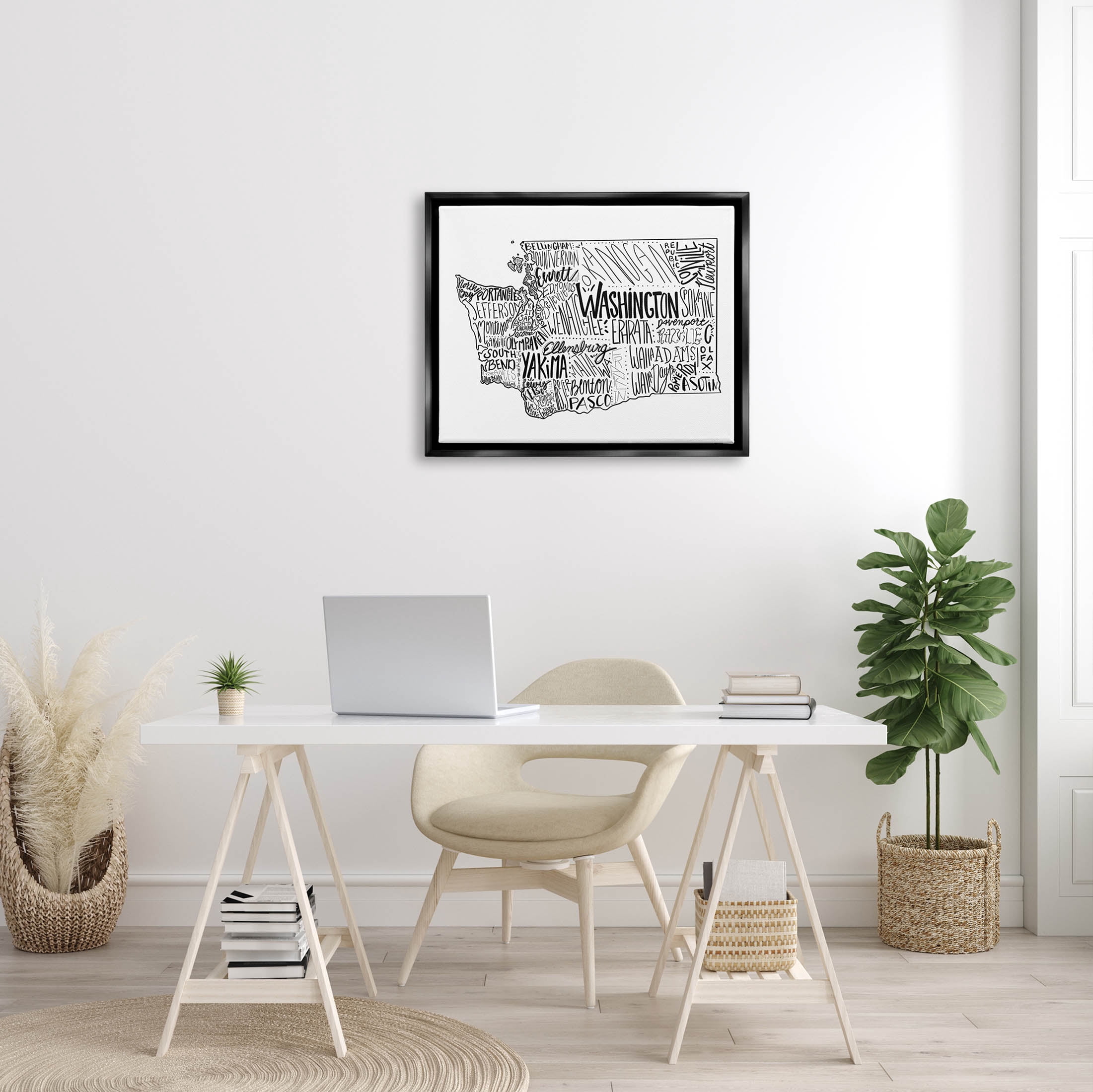 Stupell Industries Washington State Cities Text Graphic Art Jet Black Floating Framed Canvas Print Wall Art, Design by The Saturday Evening Post