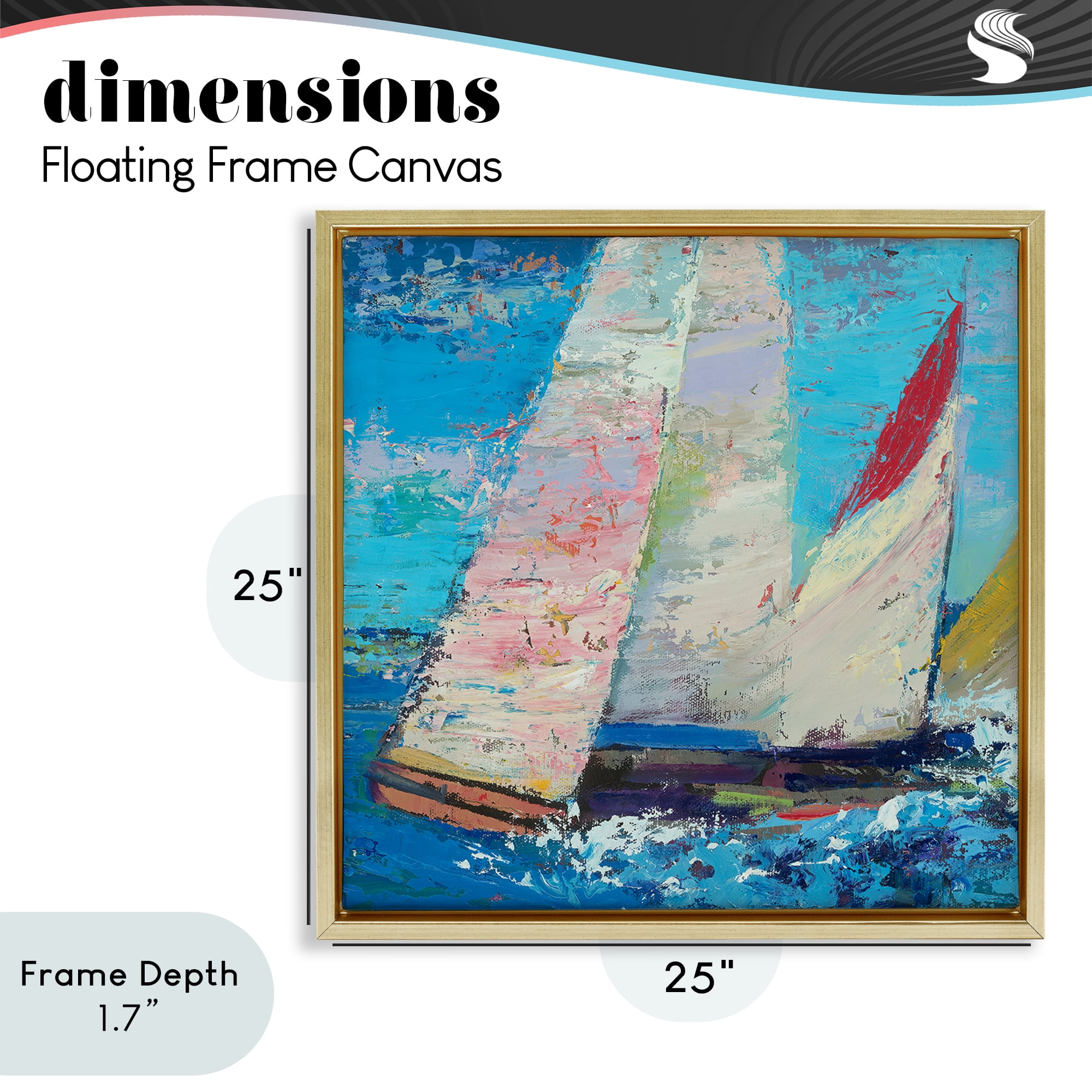 Stupell Industries Expressive Sailboats on Waves Gold Framed Floater Canvas Wall Art, design by Beth A. Forst