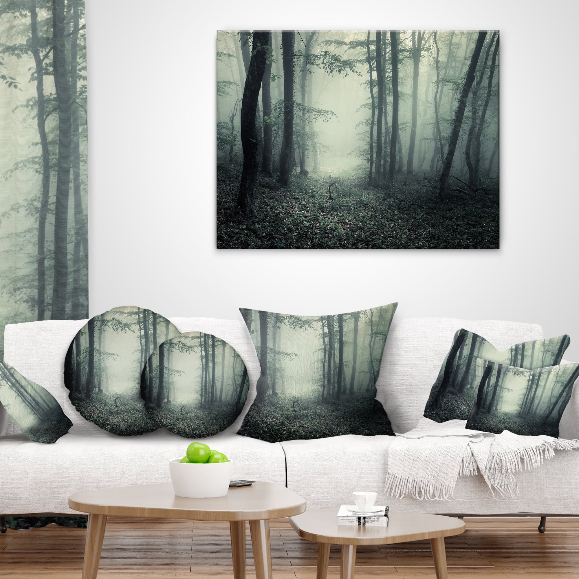 Designart Trail Through Dark Forest - Landscape Photo Throw Pillow - 16x16