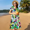 thumbnail image 4 of Balery Colorful Tie Dye Stained Glass Vestidos sueltos de manga corta para mujer, vestidos de verano 2025, vestidos casuales de corte A con vuelo., 4 of 6