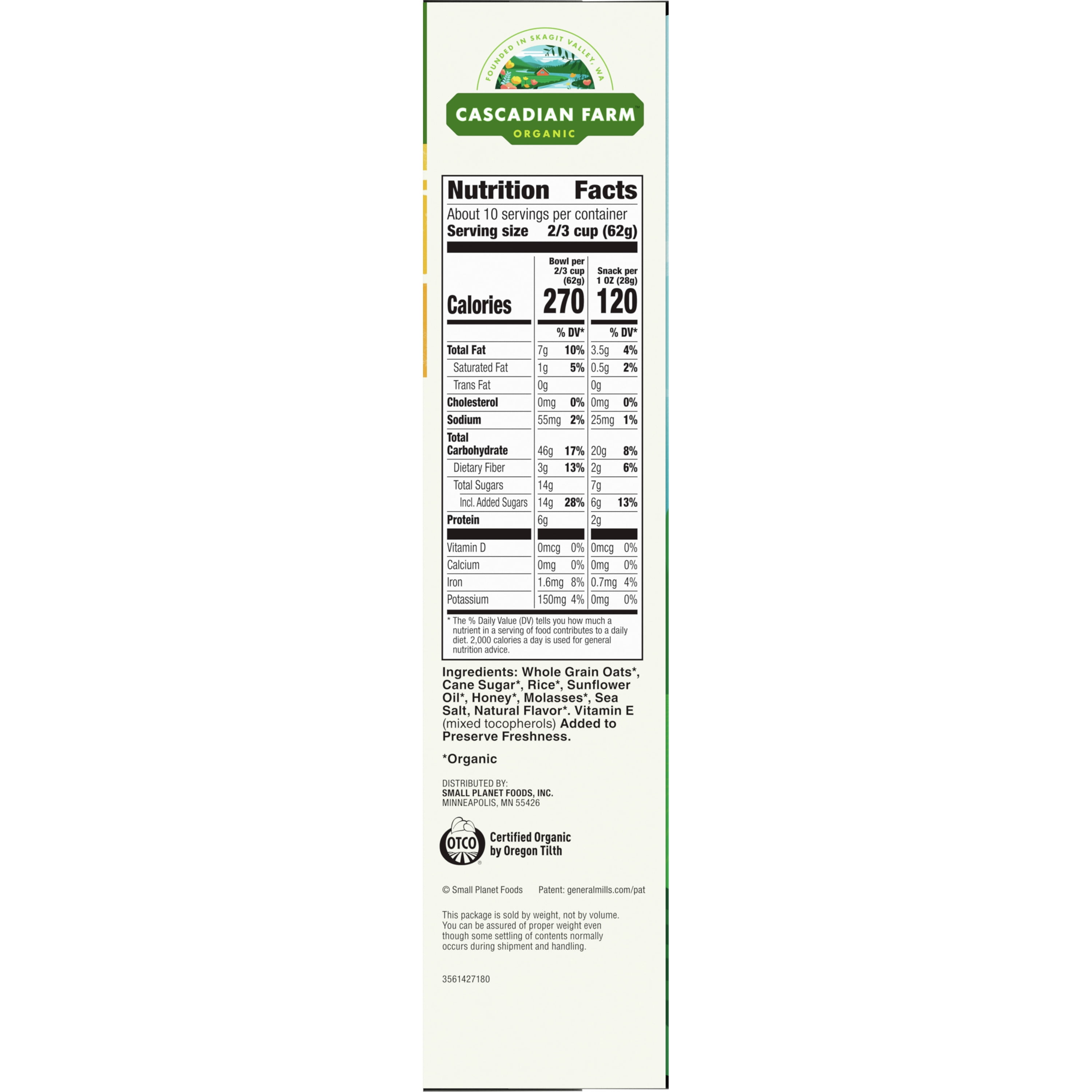 Cascadian Farm Organic Oats and Honey Granola Cereal, 22.4 oz