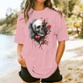 thumbnail image 2 of Sexlip Womens Swimsuit Set Dripping Rose Skull Print Cover Up Design Crew Neck Short Sleeve Loose Silhouette Lightweight Fabric for Beach Vacations Pink L, 2 of 4