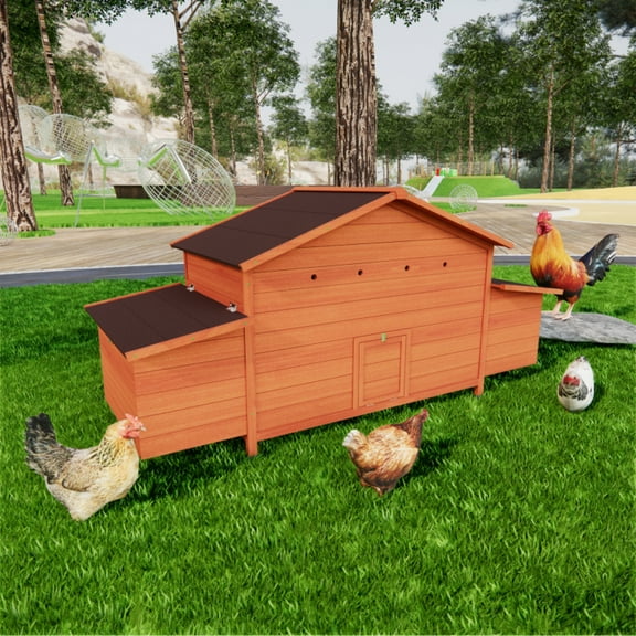 Large Wooden Chicken Coop Hen House Poultry Cage for Outdoor with 2 Sides Nesting Boxes 2 Free-range Doors Leakproof Tray