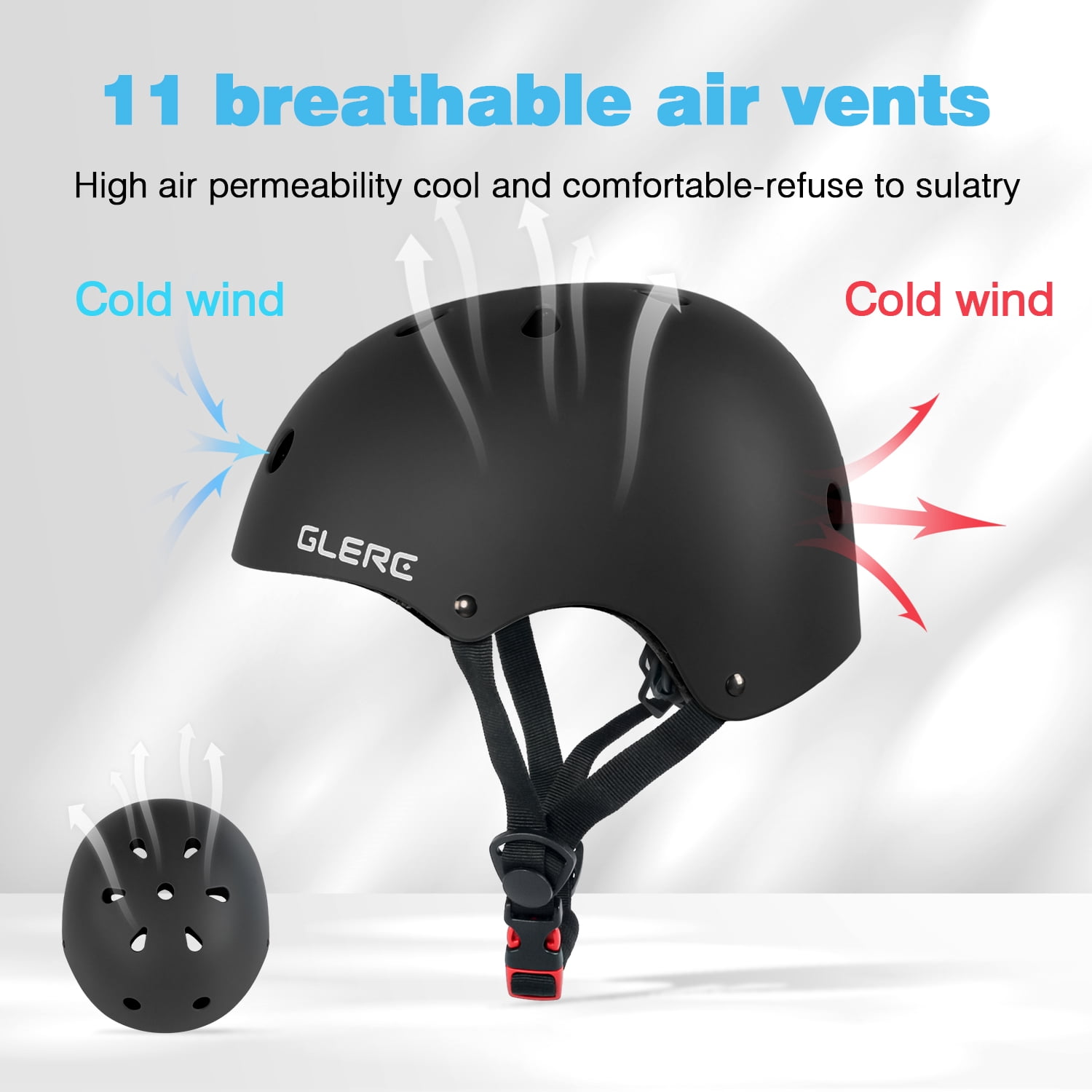 Glerc Kids Sports Helmet with Handguard & Kneepad for Age 8-16 Year Old Toddler and Child, M Size Black