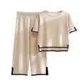 thumbnail image 2 of Womens Tricot 2 Pièces Pull Ensembles Manches Courtes Tops Taille Élastique Large Pantalons Lounge Set, 2 of 7