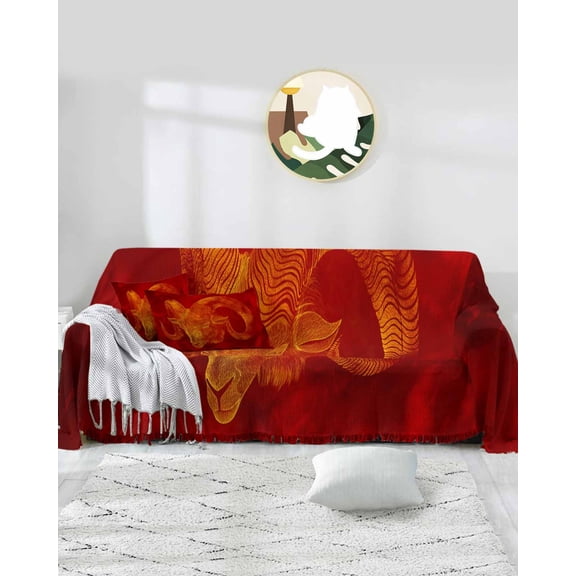 Gold Orange Sheep Sofa Covers for 3 Cushion Couch,Washable Sectional & L Shape Couch Covers for Dog/Cat/Kid,Animal Minimalist Ombre Colored Non Slip Sofa Slipcover Tassel Futon Cover 71''x150''