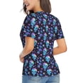 thumbnail image 3 of Vsdgher Skull Flower Blue Women Shirts V Neck Short Sleeve Tops T-Shirt Basic Tees, S to 3XLSmall, 3 of 5