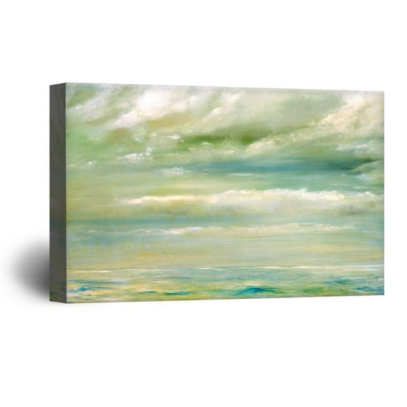 wall26 Canvas Print Wall Art Teal, Green & White Seascape with Clouds Nature Wilderness Watercolor Modern Art Rustic Scenic Dramatic Multicolor for Living Room, Bedroom, Office - 32"x48&quot